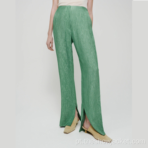 2021 Vintage Green Little Slit Calças Mulheres